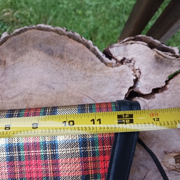 Roberto Vascon Womens Leather Crossbody Red/Gold Plaid Purse Vintage - Picture 9 of 10